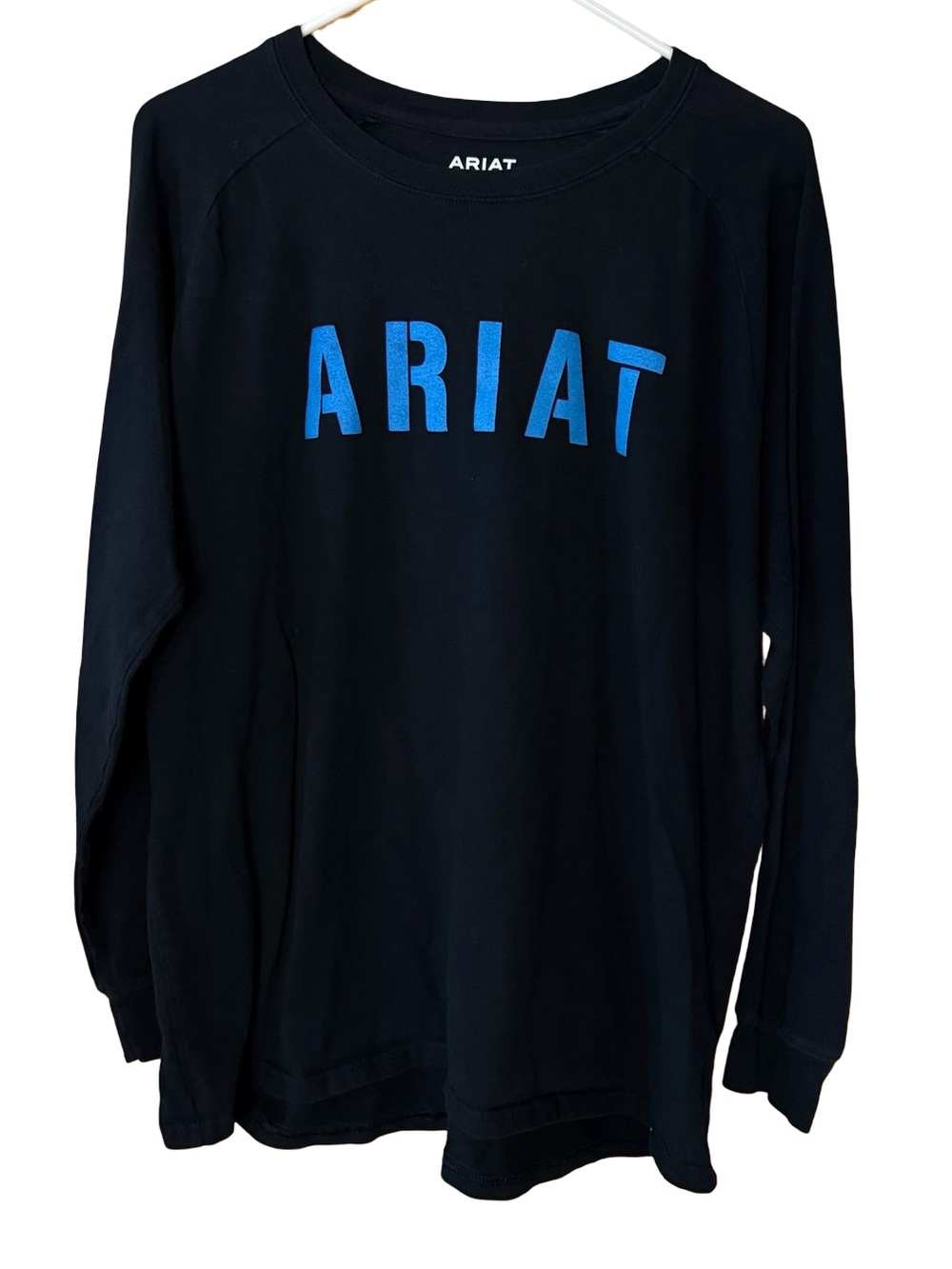 Ariat Rebar Black Long Sleeve tshirt with Blue ARIAT Chest Logo Mens Sz 2XL